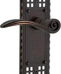 Vintage Craftsman Plate Privacy Swan Lever Door Handle Set in Timeless Bronze Old School Vibe Solid Forged Brass front view