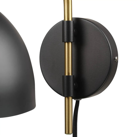 Farmhouse Chic Plug In Or Hardwired Wall Sconce With Matte Dark Gray Finish And Antique Brass Accent Arm Black Fabric Cord And Inline On Off Switch Perfect For Bedroom Lighting And Hallways