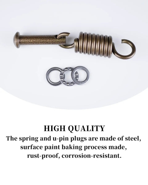 Ultimate Hanging Kit For Egg Hammock Chair With Steel Spring Pin Plug Hardware And 500Lb Capacity For Hanging Baskets Chairs Hammocks And Porch Swings Brown, showing steel spring and bearings.