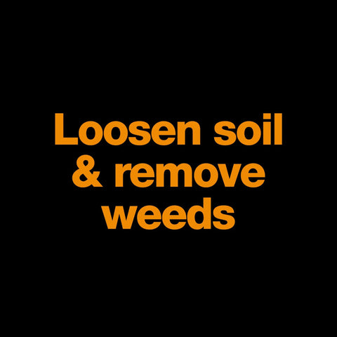 Image with text 'Loosen soil & remove weeds' related to Steel Garden Knife Multi Purpose Weeding And Digging Tool For Planting Cultivation Root Removal With Hanging Hole And Rust Resistant Steel Head For No Fuss Easy Garden Work.