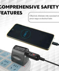 Rock Solid Car Cigarette Lighter Adapter Converts 90 To 240 Volt AC To 12 Volt DC Wall Plug Power Inverter charging a phone.