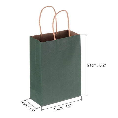 Green Paper Bags With Handles 5.9 By 3.1 By 8.2 Inch 100 Pack Tote Favor Bags For Parties And Gifts Eco Friendly Gift Wrapping