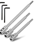 Heavy Duty Forstner Bit Extension For 3/8 Inch Round Shank built with carbon steel, includes three drill extensions and hex keys.