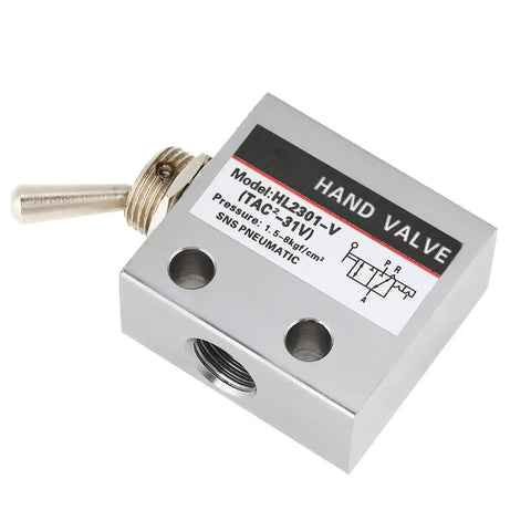 Three Way Two Port Pneumatic Toggle Valve With Hand Knob Control For Air Lines Easy To Install In Any System Mechanical Valve HL2301 in metal finish