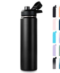 Black 24 Oz Insulated Water Bottle With Handle, 304 Stainless Steel, Wide Mouth, Double Wall Vacuum, BPA Free, multiple color options