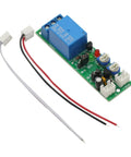 12V DC Timer Relay Module With Adjustable Cycle Delay And On Off Switch, DIY Friendly Power Shield For Arduino Projects, 0 To 60 Minute Delay, Single Time Mode, Easy Wiring, Reliable Relay Control For Automations, green PCB with blue relay and wires
