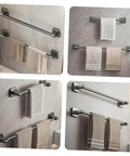 Self Adhesive Bathroom Wall Towel Rack in Gray No Drill Metal Organizer Multipurpose Holder with towels installed