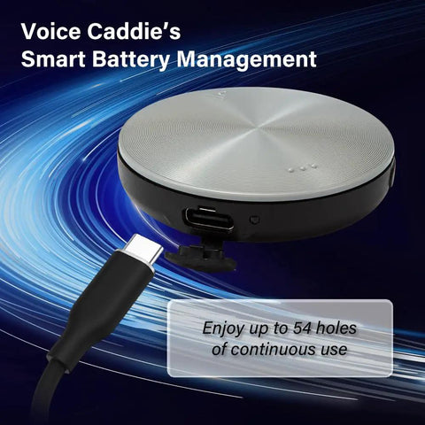 GPS Golf Range Finder With Voice Yardage Output Auto Slope And Active Green Info On 40K Courses Eight Hour Battery shown charging