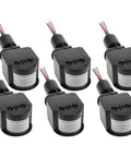 Six Pack IP65 Outdoor Motion Detector Controller 12V DC With Adjustable Sensitivity And Delay Timer For Security And Area Lighting Systems Ideal For Homes Driveways Patios And Perimeter Lighting Applications, six black sensor units
