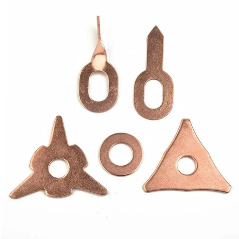 Copper Plated Welding Washer Pads Set For Auto Sheet Metal, 50 Mixed Pads In Triangular And Star Shapes, top view
