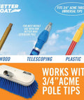 Medium Boat Deck Brush With Heavy Duty Marine Head, Eight Inch Bristles And Bumper, Three Quarter Inch Thread Handle options