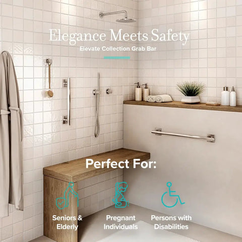 Bathroom with Elevate Your Shower With A 12 Inch ADA Compliant Satin Nickel Shower Grab Bar Wall Mounted Bathroom Handrail