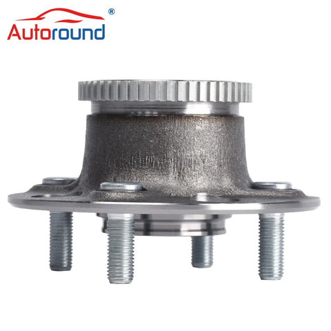 Rear Wheel Bearing And Hub Assembly For Honda Civic 2001-2005 And Acura EL 2001-2005 4 Lug With ABS Plug And Play Ready Replacement Part 512175 With 66mm Hub Pilot And 139mm Flange, side view of metal hub assembly
