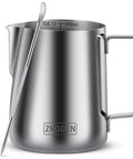 Milk Frothing Pitcher Set 12 Oz 20 Oz 32 Oz Stainless Steel Espresso Steaming Pitchers for Pro Grade Latte Art Cappuccino Barista Tools Milk Jug Cup with Decorating Pen for Consistent Foam and Velvet Microfoam Easy Pour beside a latte art pen for precise frothing.