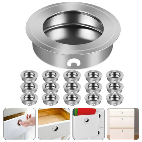 16 Piece Stainless Steel Recessed Round Drawer Pulls Set For Wardrobes And Dressers No Fuss Easy Install Hidden Hardware