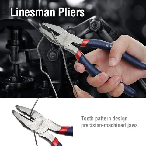 Large Six Piece Pliers And Wrench Set For DIYers And Home Use With 10 Inch Water Pump Pliers, 10 Inch Slip Joint Pliers, 8 Inch Long Nose Pliers, 8 Inch Linesman Pliers, 6 Inch Diagonal Cutters, And 8 Inch Adjustable Wrench