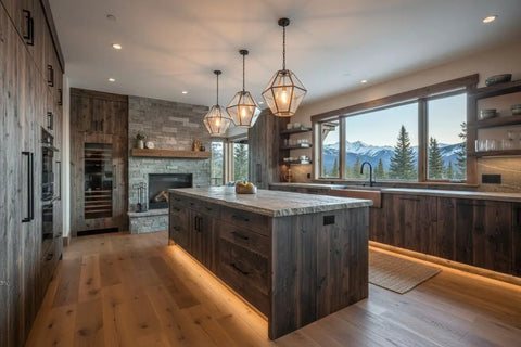 Pro Grade Reactive Water Based Wood Stain For Interior Or Exterior Creates A Badass Smoked Black Brown Finish With Real Deal Charred Rustic Appeal That Bonds Deep Through Natural Tannins Delivering Top Notch Architectural Depth In A Heavy Duty Fifty Five applied on kitchen cabinetry with rustic charm.