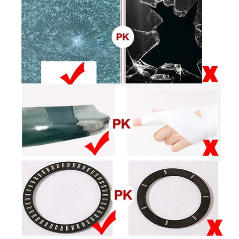 Comparison showing tempered glass durability and smooth edge of Large Glass Lazy Susan Turntable For The Kitchen Table Round Serving Tray With Ball Bearings Durable Tempered Glass Base Ideal For Family Gatherings Birthday Parties Banquets Fam Friendly