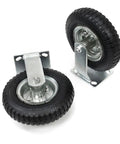Heavy Duty Four Pack Eight Inch Pneumatic Air Tire Casters With Two Rigid And Two Swivel Wheels For Farm Cart, featuring 8-inch black rubber tires.