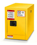 Heavy Duty Flammable Storage Cabinet With Adjustable Shelves Explosion Proof Hazmat Locker For Home, Workshop, And Industrial Use, Double Wall Steel Construction, Manual Door, 17 x 18 x 22 Inches, yellow front view