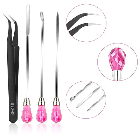 Must-Have 11 Pcs Resin Tools Kit With Stirrers Spoons Poke Needles Anti-Static Tweezers And Pipette For Resin Art Jewelry Making Epoxy Casting DIY Crafts Rose Red