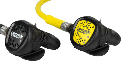 AC2 Compact Regulator Set With Octopus Compact All In One Dive Rig 1st Stage Piston 2nd Stage XS Compact Black And Yellow