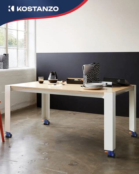 Workbench with Heavy Duty Leveling Casters Set Of 4 With Retractable Wheels And Ratchet Handle One Half Inch And M12 Stem Sizes