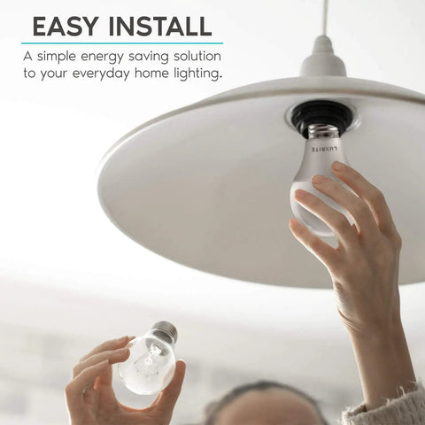 Person installing A19 LED Bulb 75W Equivalent 1100 Lumens 4000K Cool White Dimmable 11W Enclosed Fixture Rated Energy Star