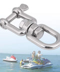 Heavy Duty 304 Stainless Steel Swivel Circle Snap Rolling Shackle 10mm Size shown with jet skis in water for marine use.