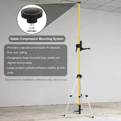Telescoping Laser Level Pole With Tripod Kit For Accurate Job Site Layout 12 Ft Extendable Pole With Four Sections And Tail Rod Easy Height Adjustment From Floor To Ceiling Mountable Laser Tool Stand, 2.73-inch compression mount