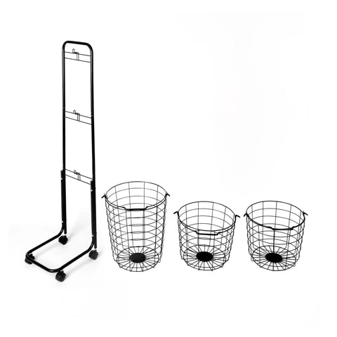Three-Tier Laundry Cart On Wheels With Heavy-Duty Wire Baskets and Removable Bins