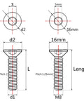 Go-To Heavy Duty Titanium M8x25mm Flat Head Countersunk Bolt Pack Of 4 DIN 7991 Full Thread Grade 5 diagram