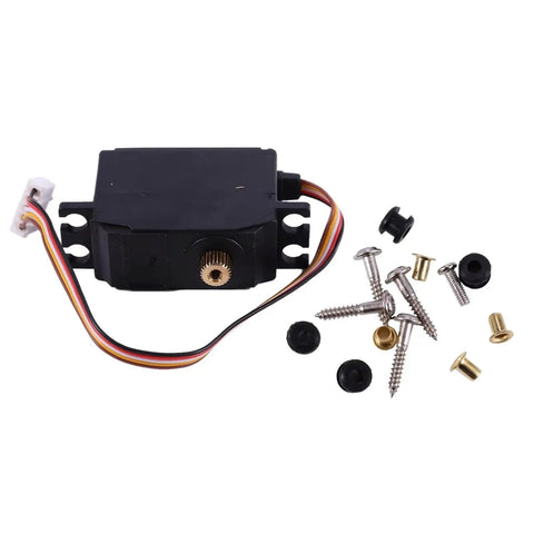 Premium Metal Steering Gear Upgrade Servo Motor For RC Cars And Trucks Offering Hella Tough Durability with screws and connectors.