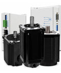 Badass Heavy Duty Three Phase Stepper Motor Kit Paired With Smooth Ball Screw Drive System For Cnc Machining And Robotic Builds Featuring 34 42 And 52 Frame Sizes That Crank Out Forty Five To Fifty Newton Meters Of Pure Torque Power, showcasing multiple stepper motors and driver electronics.
