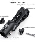 130 Degree Adjustable Dialed In Bicycle Stem With 75mm 90mm And 130mm Options For 31.8mm Handlebars Fits Mountain Road BMX Bikes