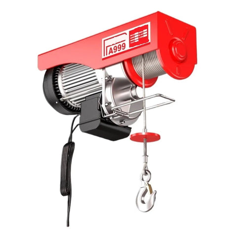 Heavy Duty Electric Hoist With Remote Control And Cable For 200-800kg Garage Lifts, red hoist with steel wire rope and hook.
