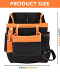 8 Pocket Tool Pouch Waist Bag For Tools Adjustable Belt Work Apron Built For Technicians Electricians Carpenters Woodworkers Roofers Rugged Multi Pocket Organizer Lightweight Durable Fits Most Waist Sizes shown with size dimensions