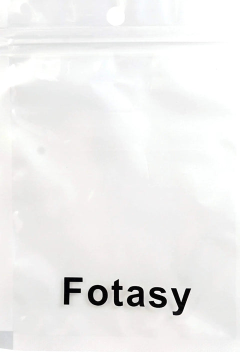 Transparent packaging bag labeled Fotasy for 5 Pack 58mm Lens Cap Bundle Front Filter Snap On Pinch Cap Protector Cover For DSLR And SLR Camera Lenses Protects From Water Dust Scratches With Easy Snap On Center Pinch Design.