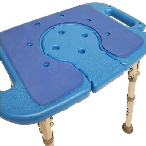 Deluxe Bariatric Shower Bench With 600lb Capacity, Padded XL Seat, Non Slip Surface, Commode Cutout With Insert, Adjustable Height