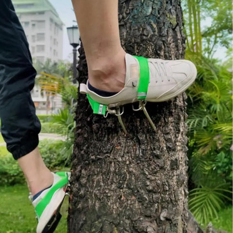 High Grip Tree Climbing Shoes With Cat Claw Spikes Set for Outdoor Adventures Anti Slip Gear on tree bark in use.