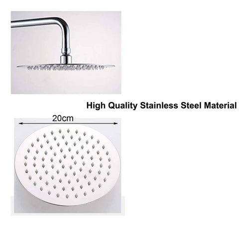 CUTPOIY Luxury Chrome Concealed Shower System - Round Wall-Mounted Rain Shower Set with Brass Mixer overhead view showing 20cm stainless steel shower head.