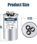 Dual Run Capacitor 45 Plus 5 MFD For HVAC And Air Conditioners 370 To 440 Volt Six Percent Tolerance A Class, product size shown