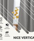NFPA701 Flame Retardant Blackout Curtain Set For Bedroom And Living Room Light Gray 52 By 63 Inches 2 Panels With Grommets Fluorine Free Thermal Insulated Easy Hang No Tools Required with close-up of gray curtains hanging showing texture.