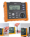 Digital Insulation Tester Multimeter with 0.01M to 100G Insulation Range and 250V to 2500V AC DC testing, backlit display.