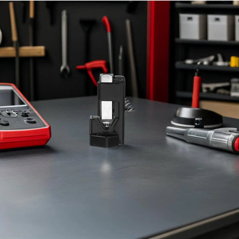 Heavy Duty Hammer Lug Crimping Tool For Automotive Wiring And Industrial Projects on workbench, showcasing durable design and precise action.