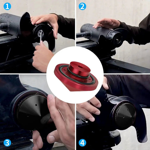 Installation of red Eliminator Trolling Motor Prop Nut For Minn Kota Compatible With GFEL MK BK DP 80 101 112 6061 Aluminum