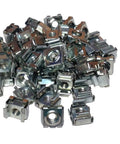 High Octane Snap In Cage Nuts 12 24 Threading Zinc Coated 50 Pack Rack Mount Hardware grouped together for easy installation.