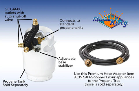 Three Port Propane Distribution Tree for Camping connects three one pound appliances to a standard BBQ tank setup