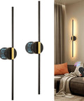 Rechargeable Battery Operated Wall Sconces Set Of 2 No Wiring Needed Gold And Black LED Wall Lights With Dimmable Lighting Remote Control Adjustable Arm Cordless Aluminum Modern Art Lamp in living room setting