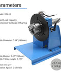 Heavy Duty 10Kg Welding Positioner Turntable With 65mm Chuck Rotating 0 To 90 Degree Table for flanges with specifications shown.